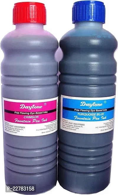 Daytone Fountain Pen Ink 500 Ml. Turquoise Blue and Crimson Twin Pack-thumb0