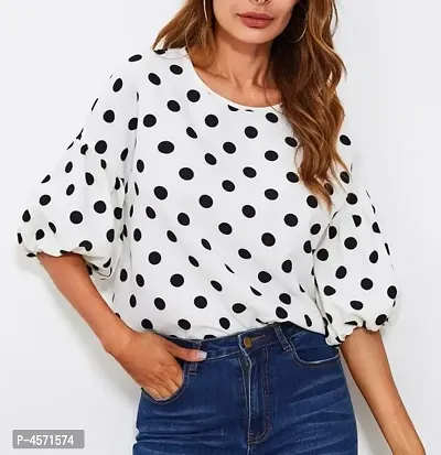 Trendy White Crepe Printed Tops For Women-thumb0