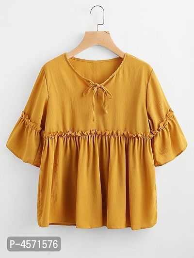 Trendy Yellow Crepe Solid Tops For Women