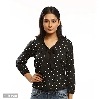 Rimsha Wear Casual Regular Sleeve Polka Print Women Black Top (Small)-thumb0