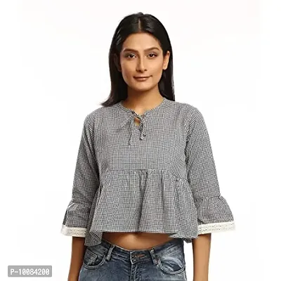 Casual Gingham Check Women Crop top (Large)-thumb1