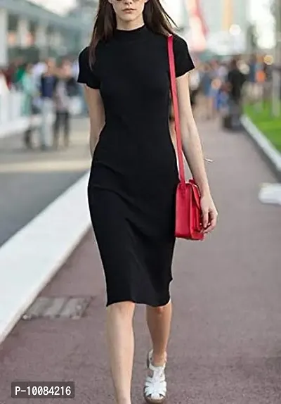 Rimsha Wear Women's Knee Length Dress (RW2018-P_Black_Medium)