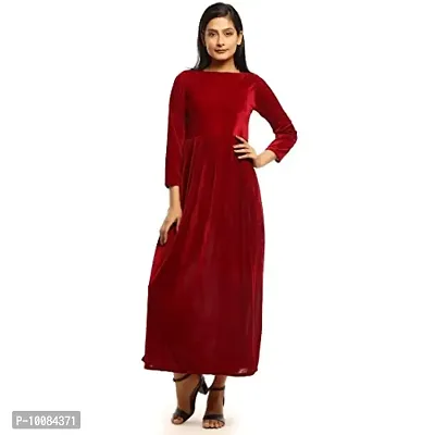 Rimsha Wear Maroon Long Velvet Women Dress (Small)