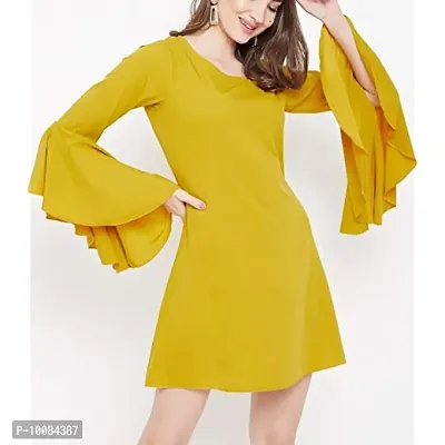 Rimsha wear Yellow Mini Bell Sleeve Women Dress (Large)-thumb0