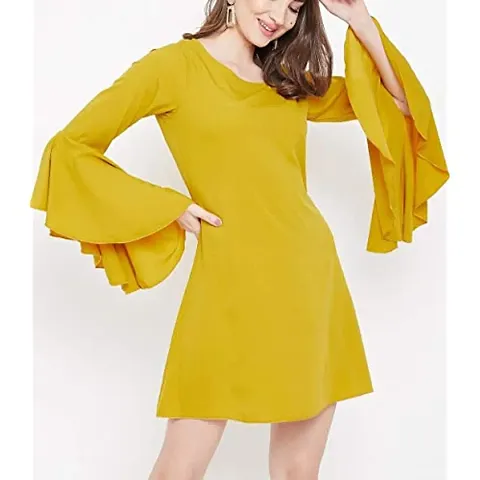 Rimsha wear Yellow Mini Bell Sleeve Women Dress (Large)