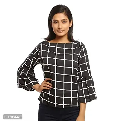 Rimsha Wear Casual Bell Sleeve Checkered Women Black Top (X-Large)