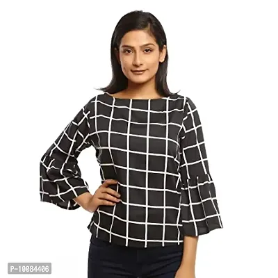 Rimsha Wear Casual Bell Sleeve Checkered Women Black Top (X-Large)-thumb1