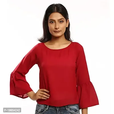 Rimsha Wear Casual Flare Sleeve Solid Women red top (Large)