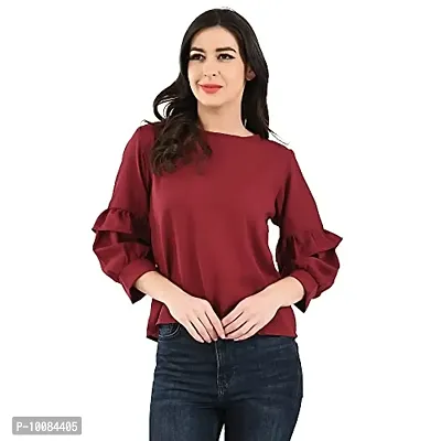 Rimsha Wear Women's wear Solid Juliet Sleeves Casual top (Medium)