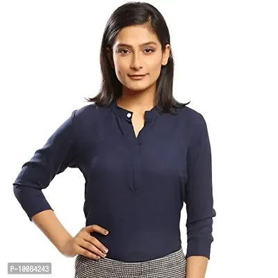 Rimsha Wear Formal Regular Sleeve Solid Women Blue Top (Small)