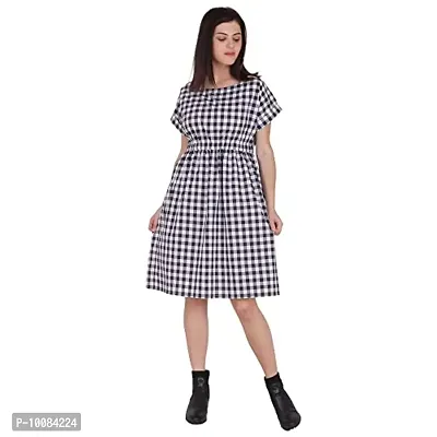 Rimsha Wear Black White Check Boat Neck Dress for Women (X-Small)-thumb0