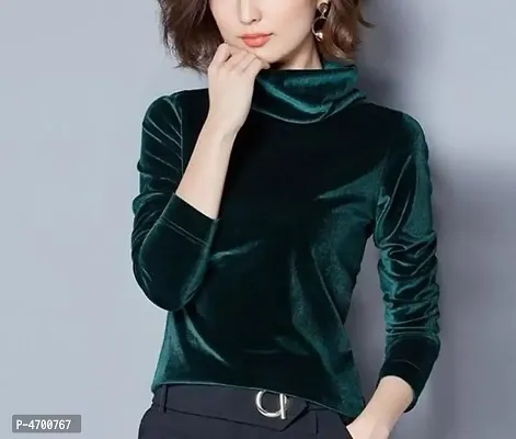 Fancy teal green high neck velvet top