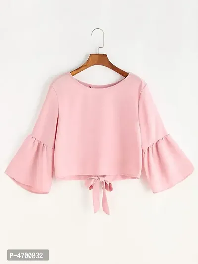 Pink knot and tie crop top-thumb0