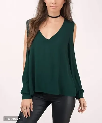 Trendy cold shoulder green casual top