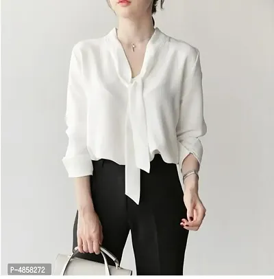 Formal white tie up neck western top-thumb0