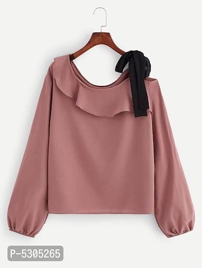 Fancy solid frill necktie up women top