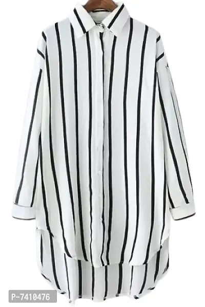 Trendy striped button front high low casual shirt