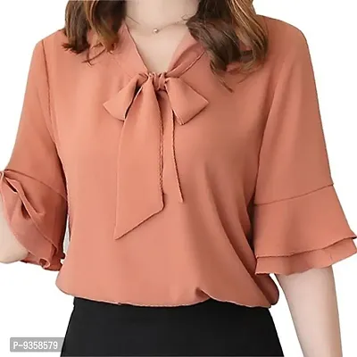 Solid rust bell sleeve women western top-thumb0