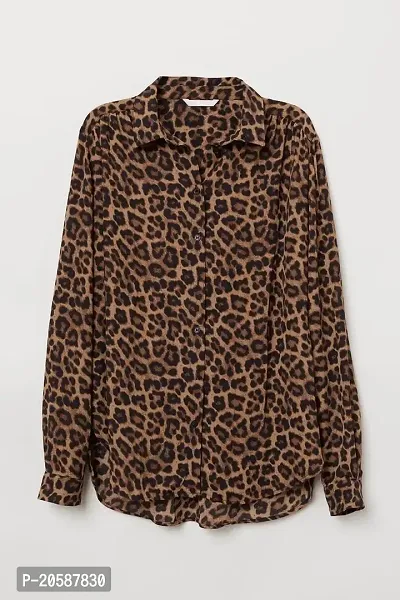 Trendy leopard print button up women shirt