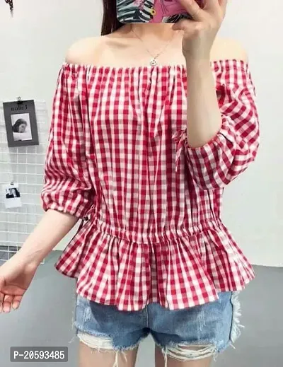 Retro check women off shoulder top-thumb0