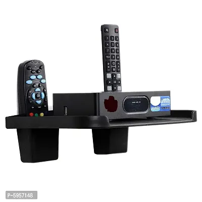 Designer Black PVC Set Top Box Stand With 2 Remote Holder-thumb0