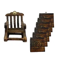 LAZYwindow Wooden Antique Miniature Chair Shape Tea,Coffee,Drink hot/Cold Coaster Set with 6 Coaster for Kitchen/Dining Table/Office/Restaurant-thumb1