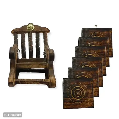 LAZYwindow Wooden Antique Miniature Chair Shape Tea,Coffee,Drink hot/Cold Coaster Set with 6 Coaster for Kitchen/Dining Table/Office/Restaurant-thumb2