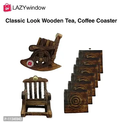 LAZYwindow Wooden Antique Miniature Chair Shape Tea,Coffee,Drink hot/Cold Coaster Set with 6 Coaster for Kitchen/Dining Table/Office/Restaurant-thumb3
