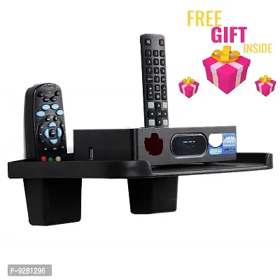 Black Pvc Set Top Box Stand With 2 Remote Holder-thumb0