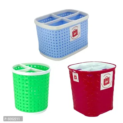 Plastic Compartment Utensils Holder / Desk Organiser for Multipurpose Combo Pack (Multicolor)-thumb0