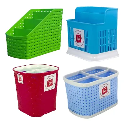 Plastic Compartment Utensils Holder / Desk Organiser for Multipurpose Combo Pack (Multicolor)