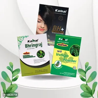 Khadi Kamal Herbal BH+ Black + Indigo Powder + Bhringraj Powder Hair Color  Hair Care for Man and Women, 100% Natural By LAZYwindow