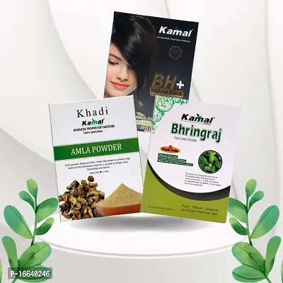 Khadi Kamal Herbal BH+ Black + Bhringraj Powder + Amla Powder Hair Color  Hair Care for Man and Women, 100% Natural By LAZYwindow
