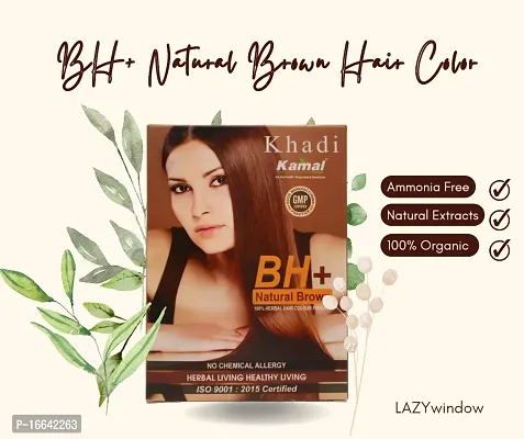 Khadi Kamal Herbal BH+ Brown + Henna Powder + Bhringraj Powder Hair Color  Hair Care for Man and Women, 100% Natural By LAZYwindow-thumb4