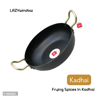 Traditional Iron Kadhai Deep Bottom Kadai Fry Pan Frying Kadhai With Handle 8 Inch 19 Cm-thumb0