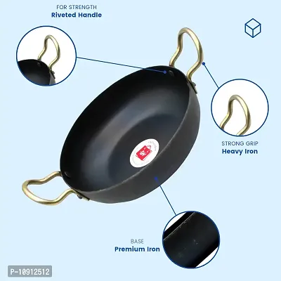 Traditional Iron Kadhai Deep Bottom Kadai Fry Pan Frying Kadhai With Handle 8 Inch 19 Cm-thumb3