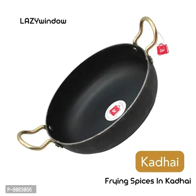 Traditional Iron Kadhai Deep Bottom Kadai / Fry Pan / Frying Kadhai with Handle 8 inch / 20 cm-thumb0
