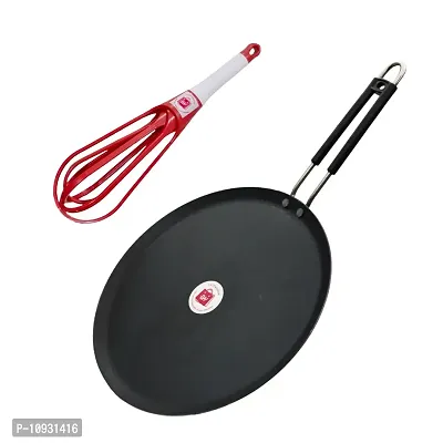 Induction Base Flat Iron Tawa with Insulated Handle And Foldable Plastic Whisker Beater Hand Blender Mixer