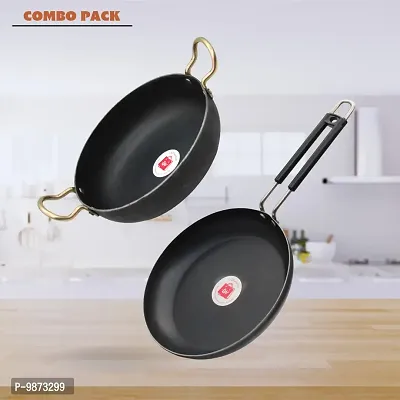 Iron Fry Pan (Induction base) And Deep Bottom Kadhai Combo Pack (Base Black)