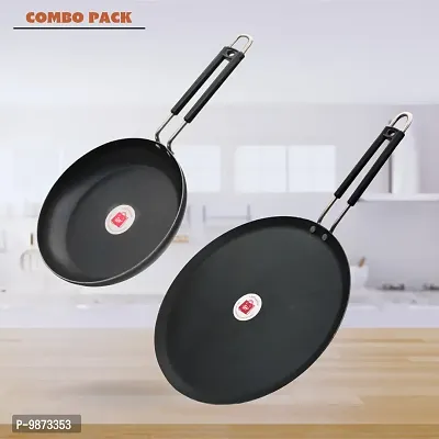 Iron Fry Pan (Induction base) And Tawa with insulated Handle Combo Pack (Base Black)
