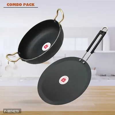 Iron Tawa (Induction base) And Deep Bottom Kadhai Combo Pack (Base Black)-thumb0