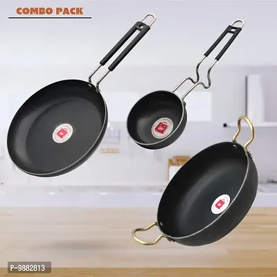 Iron Fry Pan (Induction base) / Tadka Pan And Deep Bottom Kadhai Combo Pack (Base Black)