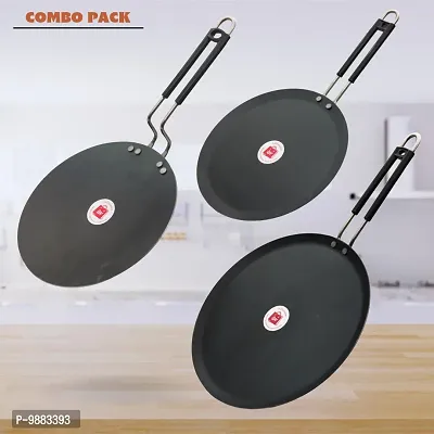 Iron Tawa with insulated Handle (Induction base) Combo Pack (Base Black)