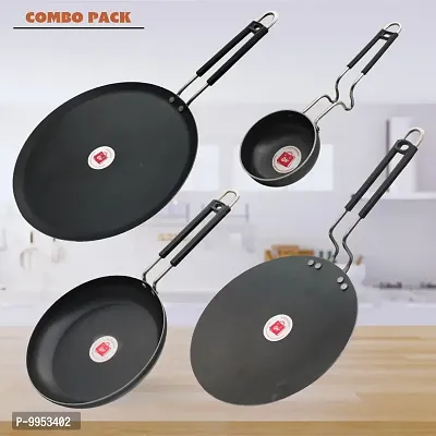 Iron Fry Pan (Induction base) / Tawa And Tadka Pan with Steel Handle Combo Pack (Base Black)-thumb0