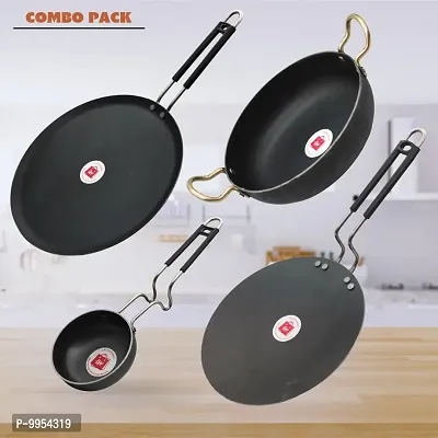 Iron Tawa / Tadka Pan with Grip type Handle And Deep Bottom Kadhai Combo Pack (Base Black)