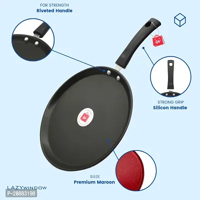 LAZYwindow Premium Quality Nonstick Tawa, Dia - 24 cm (Base colour Maroon) + Surprise Gift-thumb5