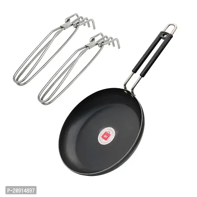 LAZYwindow Traditional Fry Pan 100 % Pure Iron with Grip type Handle  Stainless Steel Tong (Pakkad)-thumb0