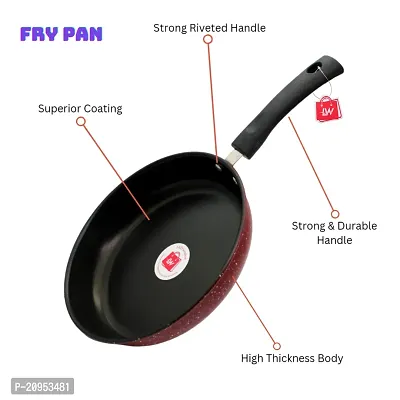 LAZYwindow Premium Quality Nonstick Fry Pan, Dia - 22 cm, 1L (Base colour Maroon) + Surprise Gift-thumb2