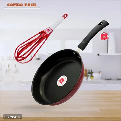 LAZYwindow Premium Quality Nonstick Fry Pan, Dia - 22 cm, 1L (Base colour Maroon)  Foldable Plastic Whisker Beater Hand Blender Mixer