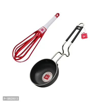 Essential Iron Tadka Pan/Fry Pan with Steel Handle And Foldable Plastic Whisker Beater Hand Blender Mixer